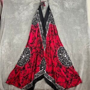 Vintage Y2K Halter Dress Womens OS 100% Silk Handkerchief Hem Beachy Boho